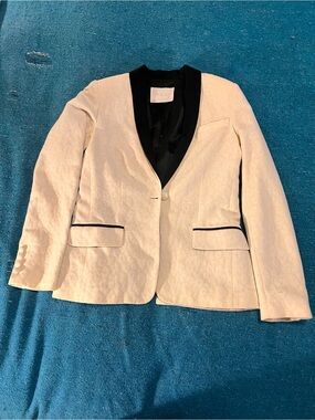 A.L.C. Cream Blazer with Black Shawl Collar and Trim